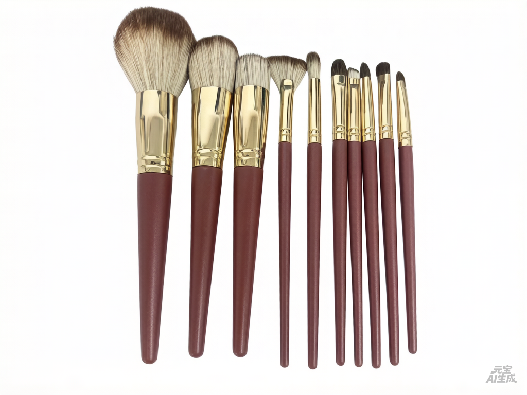 15-piece high-end brown-burnished oak handle makeup brushes