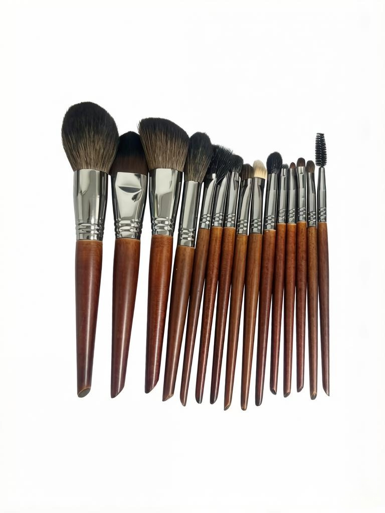 15-piece high-end brown-burnished oak handle makeup brushes