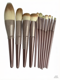 11 pieces of high-end copper-colored wooden-handle makeup brushes