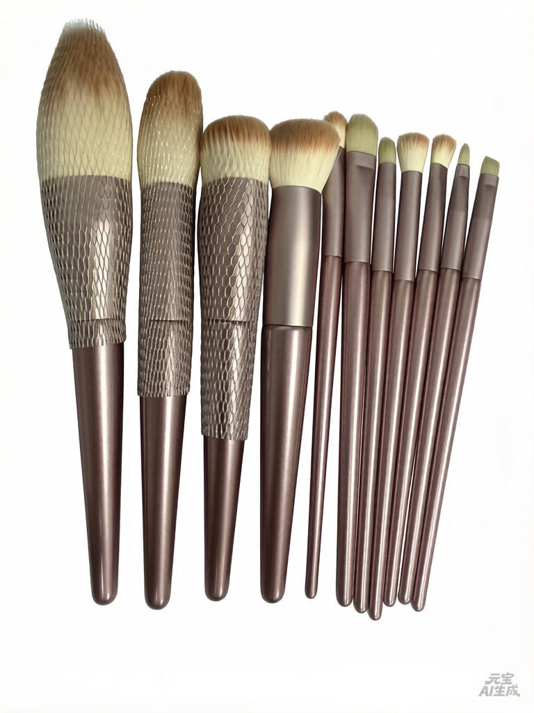 11 pieces of high-end copper-colored wooden-handle makeup brushes