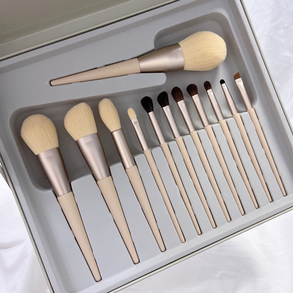 New Morandi 12-piece wooden-handle makeup brushes set - eyeshadow brush, animal hair corn fiber loose powder brush, blush brush