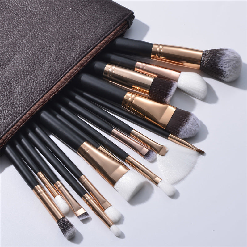 15-piece makeup brush set - brown, pink, black - makeup tools manufacturer