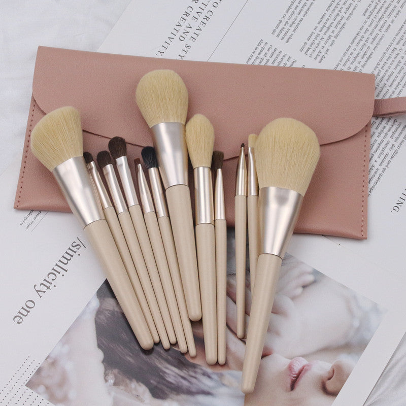 New Morandi 12-piece wooden-handle makeup brushes set - eyeshadow brush, animal hair corn fiber loose powder brush, blush brush