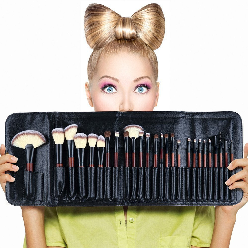 26-piece red makeup brush set - small horse hair animal fur eyeshadow brushes - professional makeup brushes - recommended by makeup artists - black
