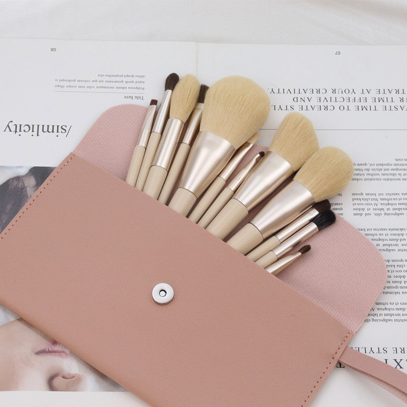 New Morandi 12-piece wooden-handle makeup brushes set - eyeshadow brush, animal hair corn fiber loose powder brush, blush brush