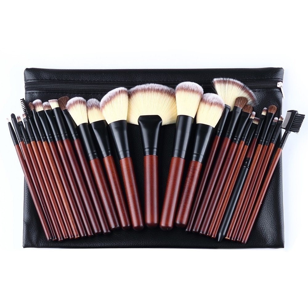 26-piece red makeup brush set - small horse hair animal fur eyeshadow brushes - professional makeup brushes - recommended by makeup artists - black