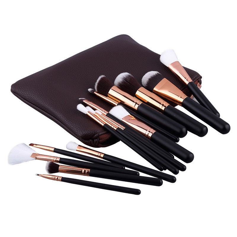 15-piece makeup brush set - brown, pink, black - makeup tools manufacturer