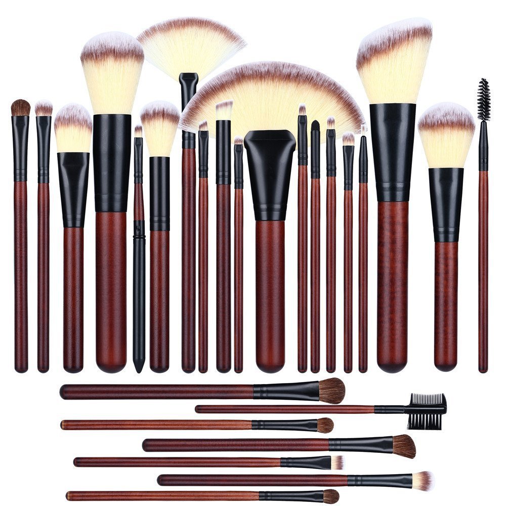 26-piece red makeup brush set - small horse hair animal fur eyeshadow brushes - professional makeup brushes - recommended by makeup artists - black