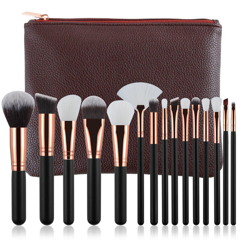 15-piece makeup brush set - brown, pink, black - makeup tools manufacturer